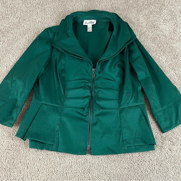 Joseph Ribkoff Jacket Size 12 Emerald Full Zip Collared Ruched Quiet Luxury R2 - Picture 1 of 12